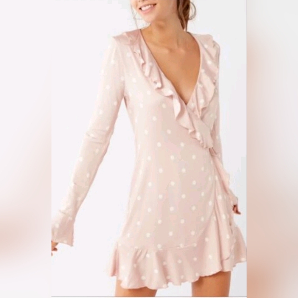UO Ruffle Dotted Wrap Dress